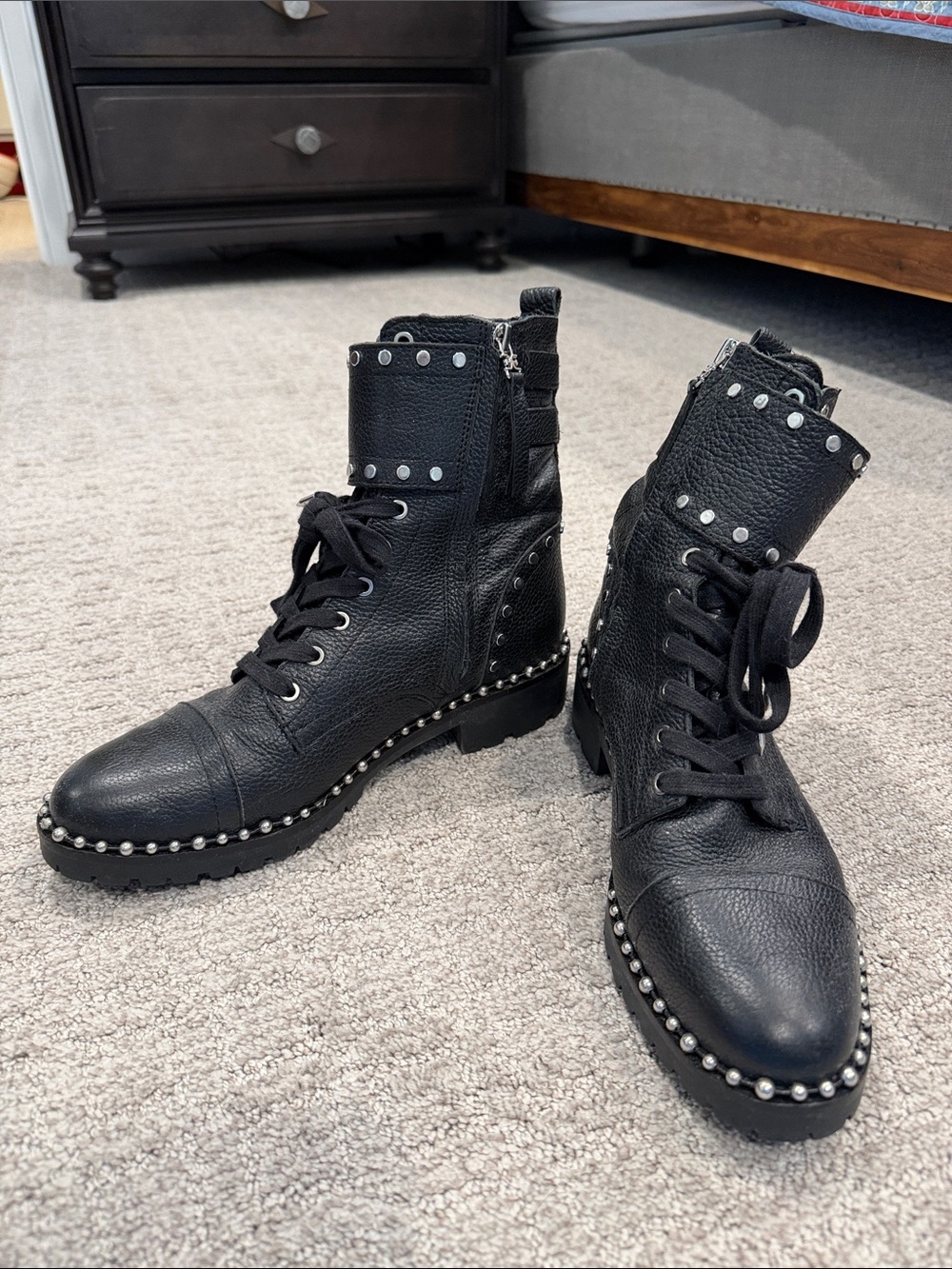 Sam Edelman Black Studded Lace-Up Moto Combat Boots